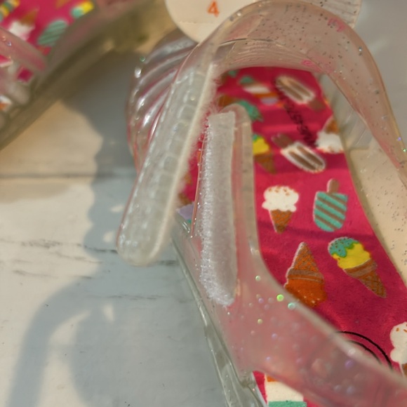 Infants Jelly Sandals Sz 4, Clear sparkles, ice cream soft soles Velcro - Picture 5 of 7